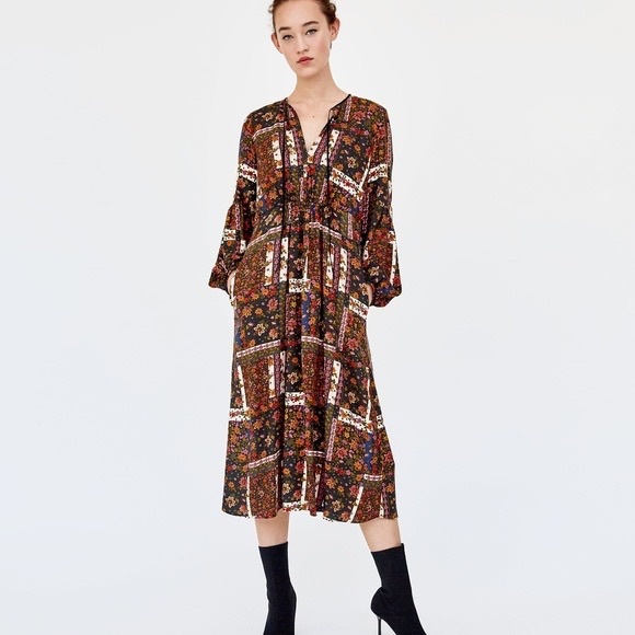 Zara Multicolored Floral Patchwork Dress - Picture 5 of 6